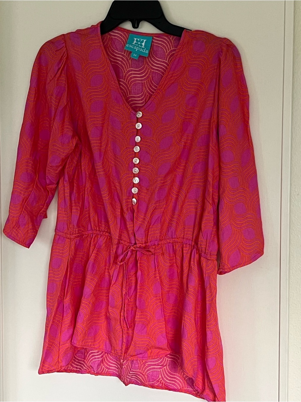 escapada Pink and Orange V-Neck Button-Front Tunic